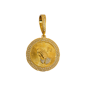 Cordão + Pulseira Grumet 9mm + Pingente Fé Mãos Rezando Banhado a Ouro 18k