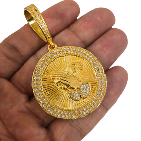 Cordão + Pulseira Grumet 9mm + Pingente Fé Mãos Rezando Banhado a Ouro 18k