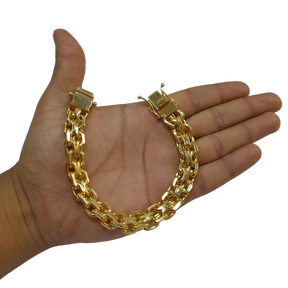 Pulseira Cadeado Duplo 14mm Banhado a Ouro 18k