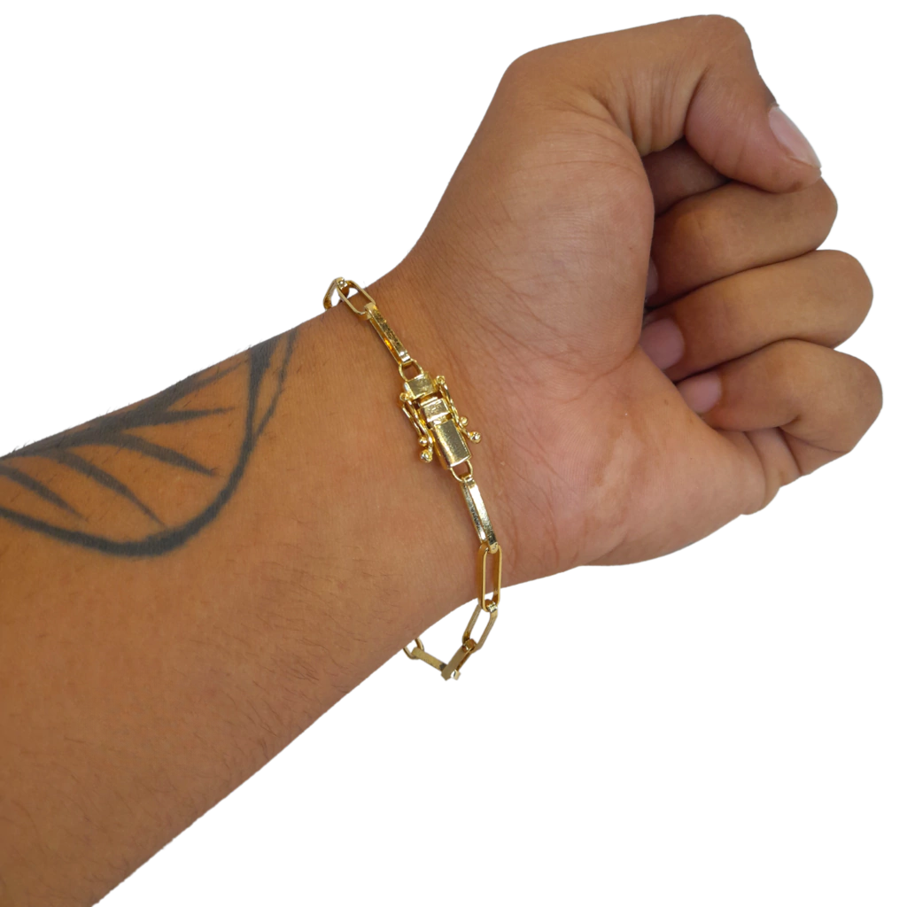 Pulseira Bloquinho Alongado 5mm Banhado a Ouro 18k