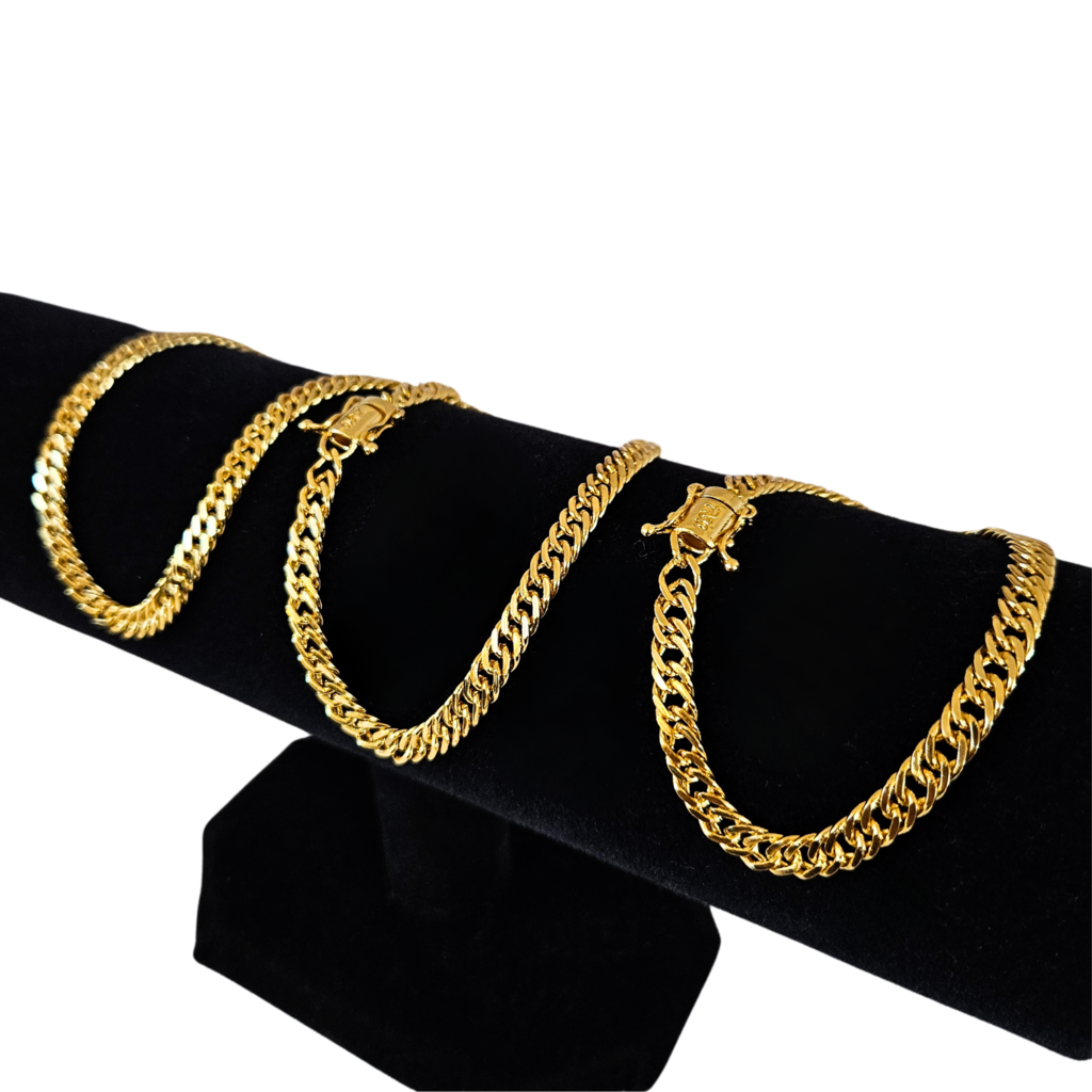 Cordão + Pulseira Grumet 7mm Feminino Banhado A Ouro 18k