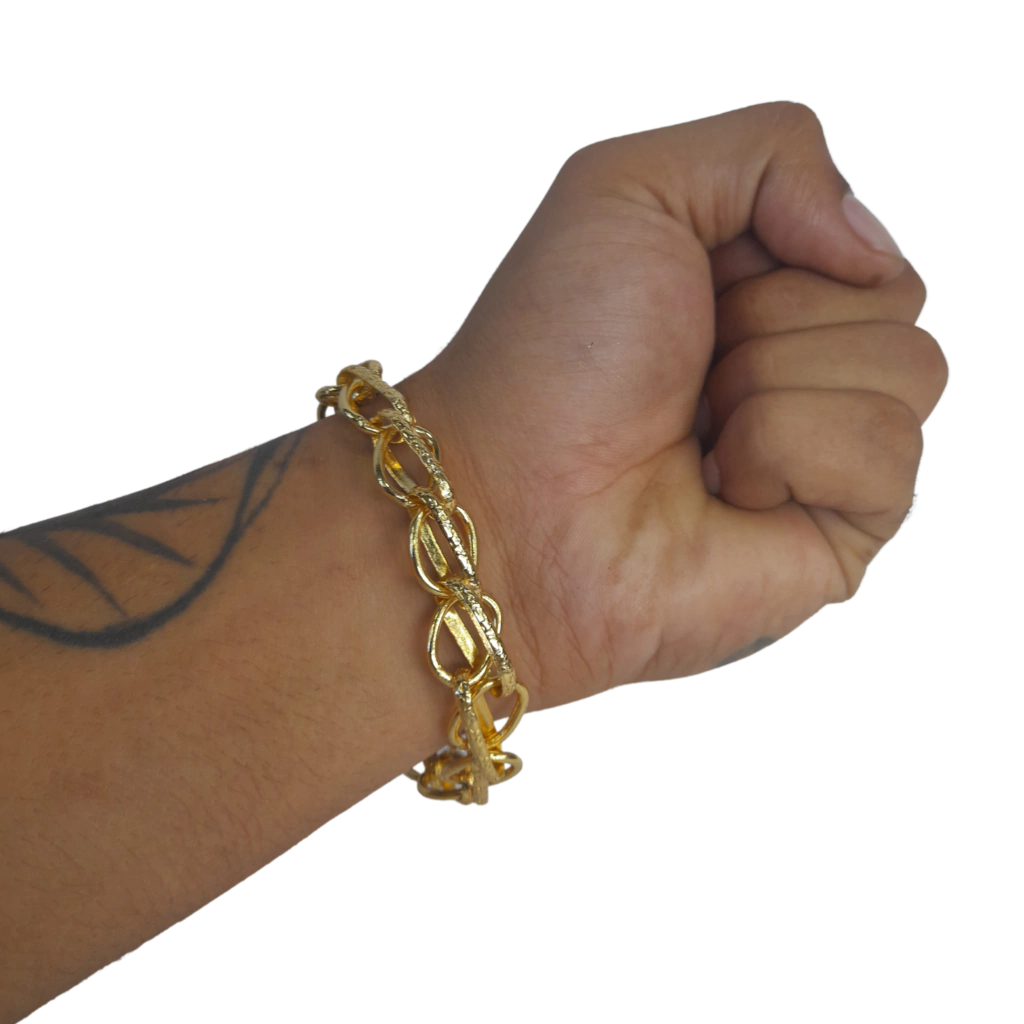Pulseira Balão 13mm Fecho Duplo Banhado a Ouro 18k