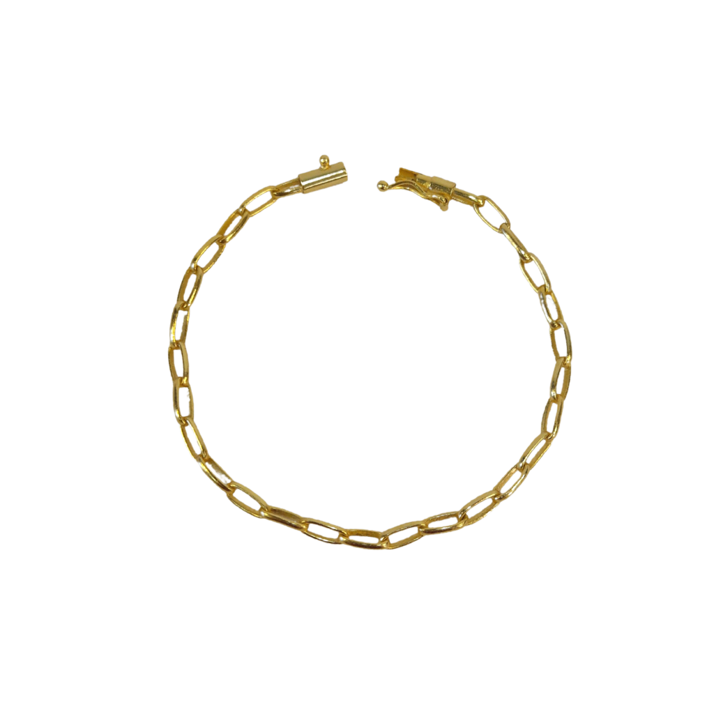 Pulseira Meia Cana 5mm Fecho Bomba Banhado a Ouro 18k