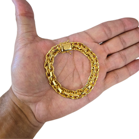 Cordão + Pulseira Cadeado Duplo 10mm Banhado a Ouro 18k