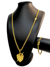 Cordão+Pulseira grumet 5mm Pingente fé escudo banhado a ouro 18k