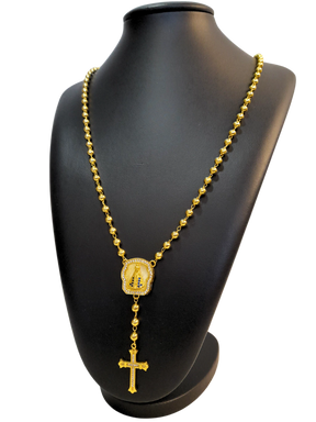 Cordão Terço 80cm Nossa Senhora Com Cruz Gótica Cravejado Banhado a Ouro 18k