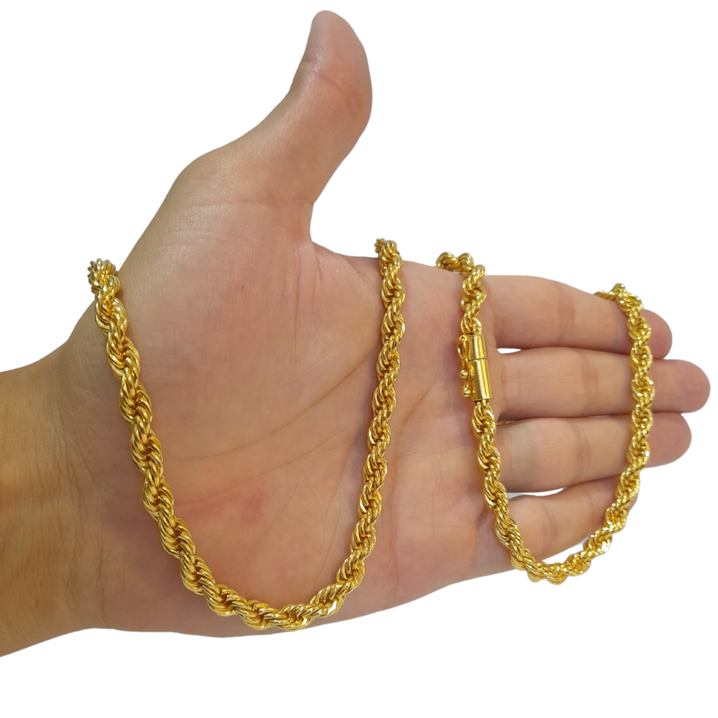Cordão+Pulseira Baiano 7mm Banhado a Ouro 18k