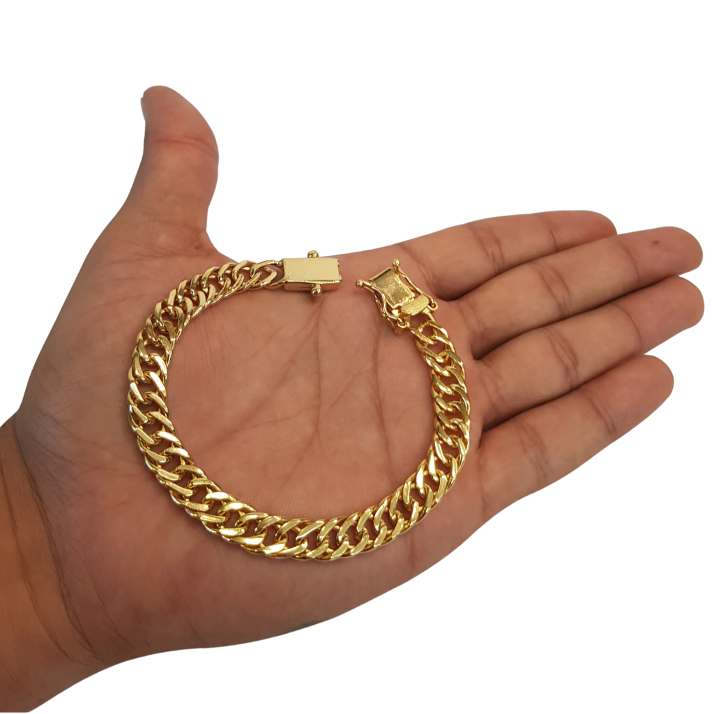 Pulseira Grumet 10mm Fecho Duplo Banhado a Ouro 18k