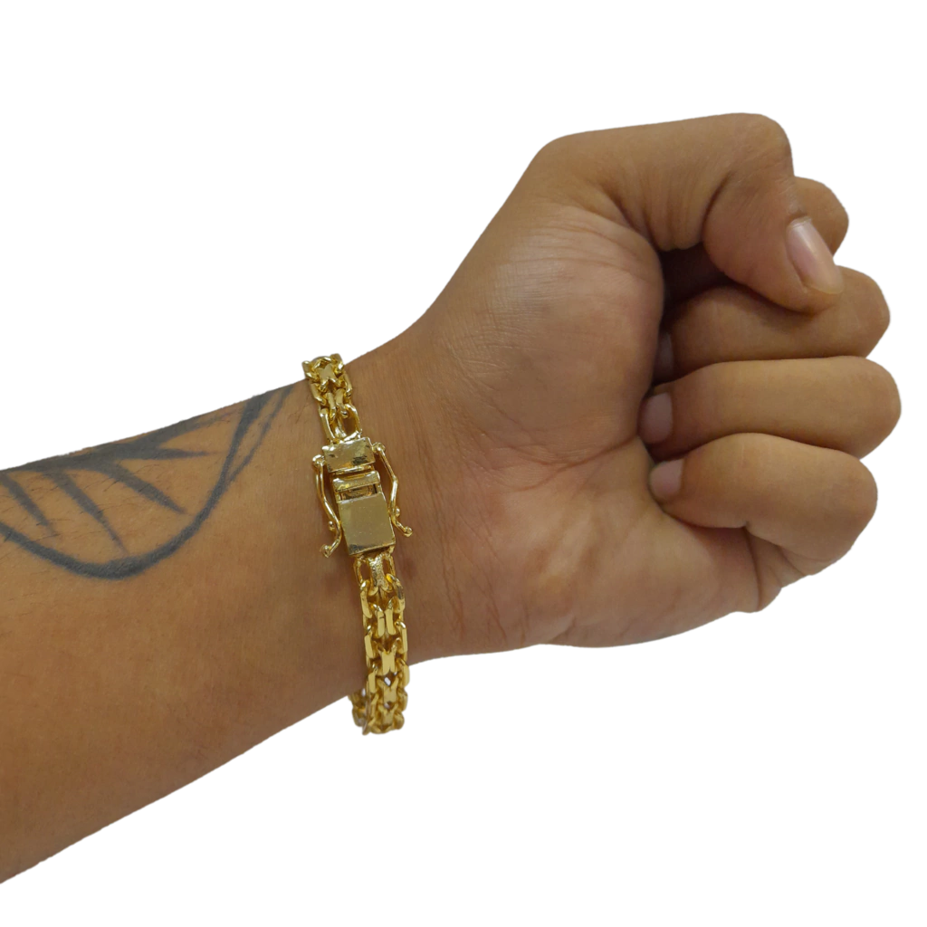 Pulseira Cadeado Duplo 8mm Banhado a Ouro 18k