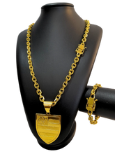 Cordão+Pulseira Cadeado 9mm Pingente Flamengo Banhado a Ouro 18k