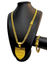 Cordão+Pulseira Grumet 9mm Pingente Flamengo Banhado a Ouro 18k