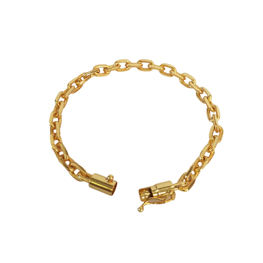 Pulseira Cadeado 7mm Fecho Bomba Banhado a Ouro 18k