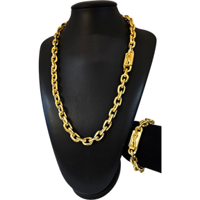 Cordão+Pulseira Cadeado 12mm Banhado a Ouro 18k