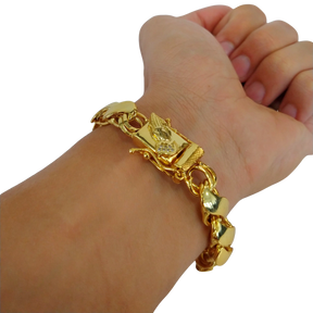 Pulseira Friso S 13mm Fecho Mãos Banhado a Ouro 18k