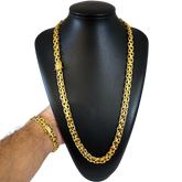 Cordão + Pulseira Cadeado Duplo 10mm Banhado a Ouro 18k