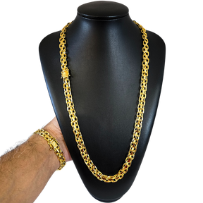 Cordão + Pulseira Cadeado Duplo 10mm Banhado a Ouro 18k