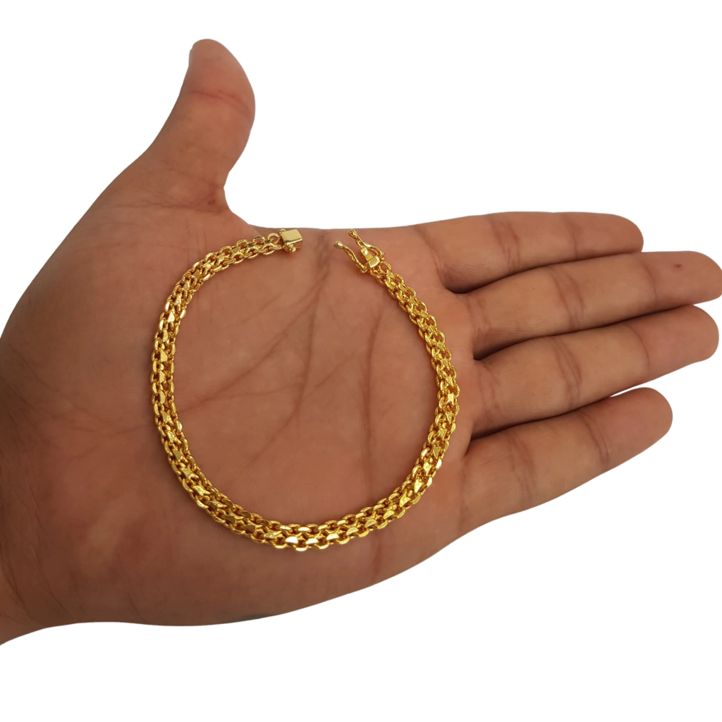 Pulseira Cadeado Duplo - 6mm - Fecho Duplo - Banhado a Ouro 18k
