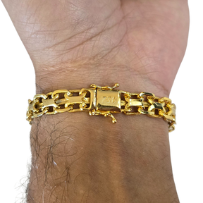 Cordão + Pulseira Cadeado Duplo 10mm Banhado a Ouro 18k