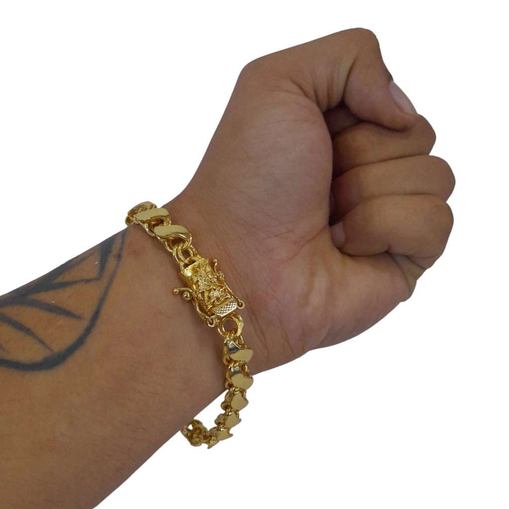 Pulseira Friso S 9mm Fecho São Jorge Banhado a Ouro 18k