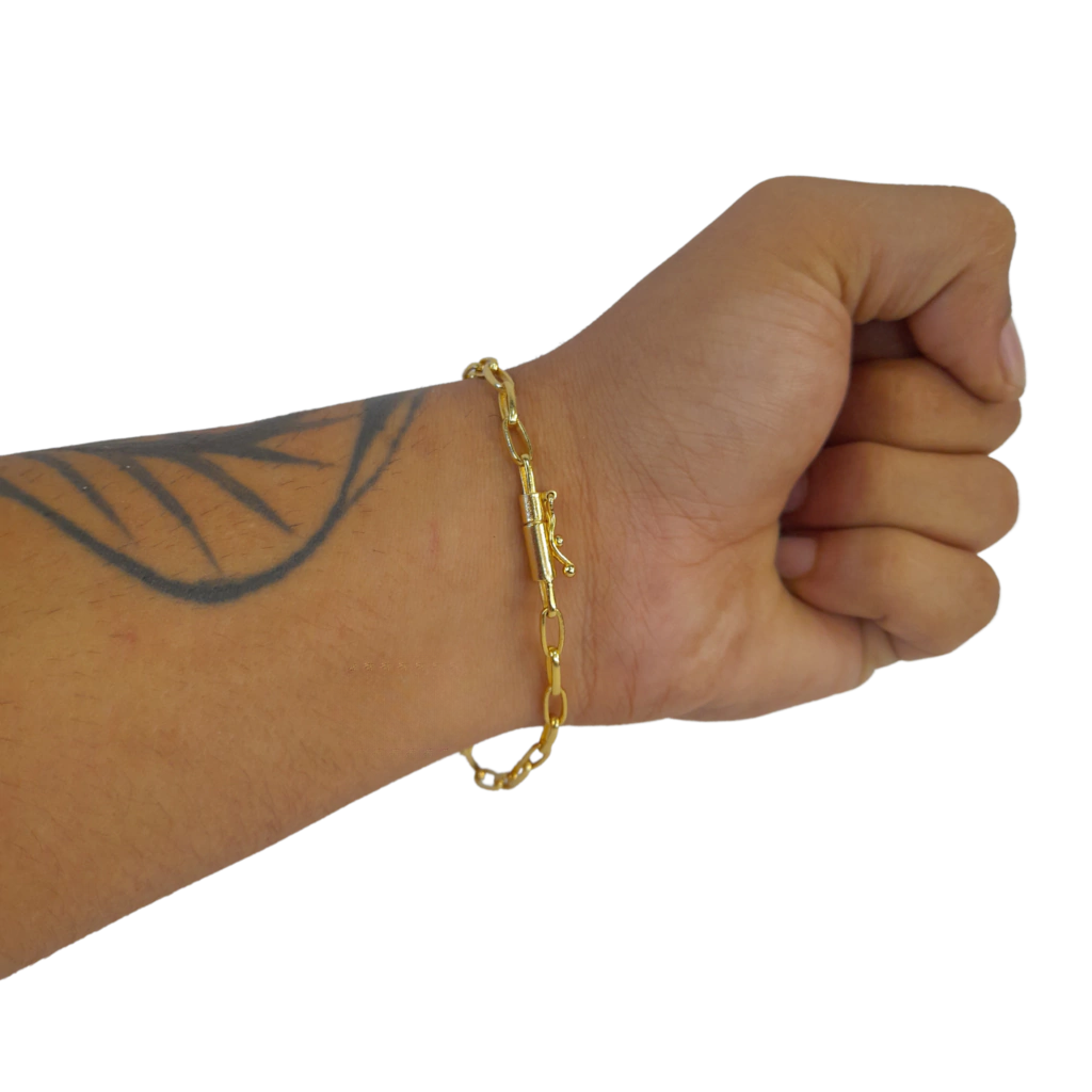 Pulseira Meia Cana 5mm Fecho Bomba Banhado a Ouro 18k