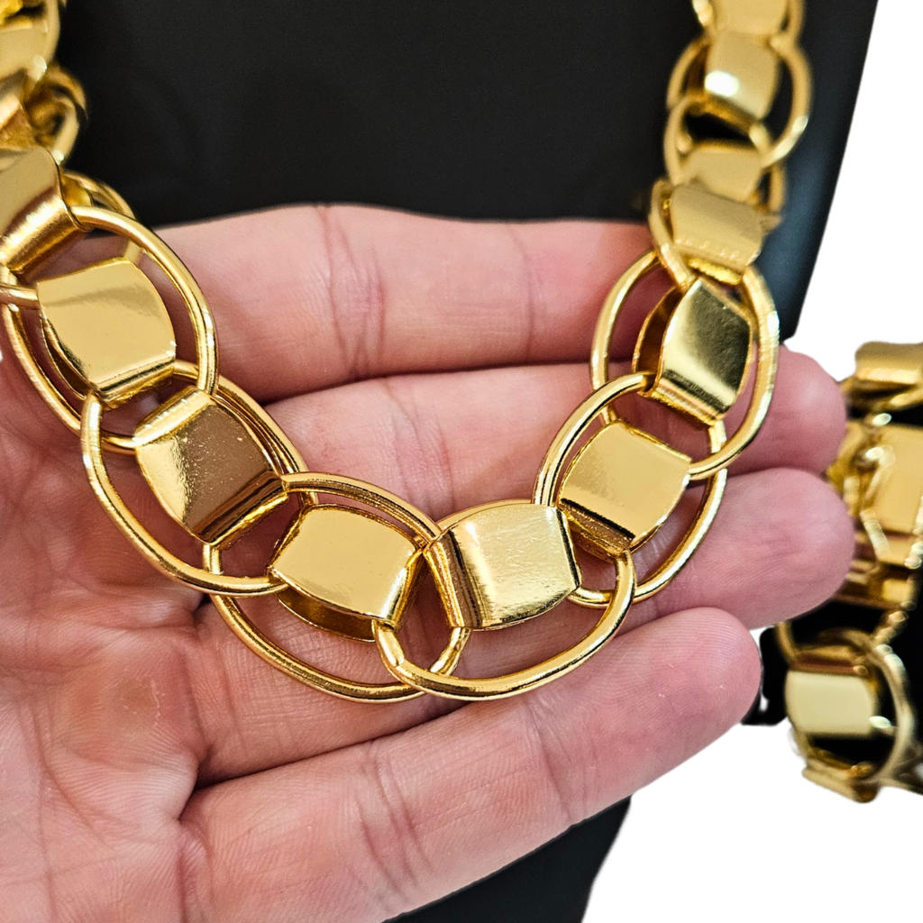Cordão+Pulseira Imperador 20mm Banhado a Ouro 18k