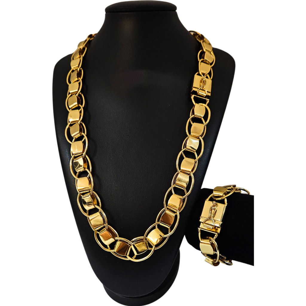 Cordão+Pulseira Imperador 20mm Banhado a Ouro 18k