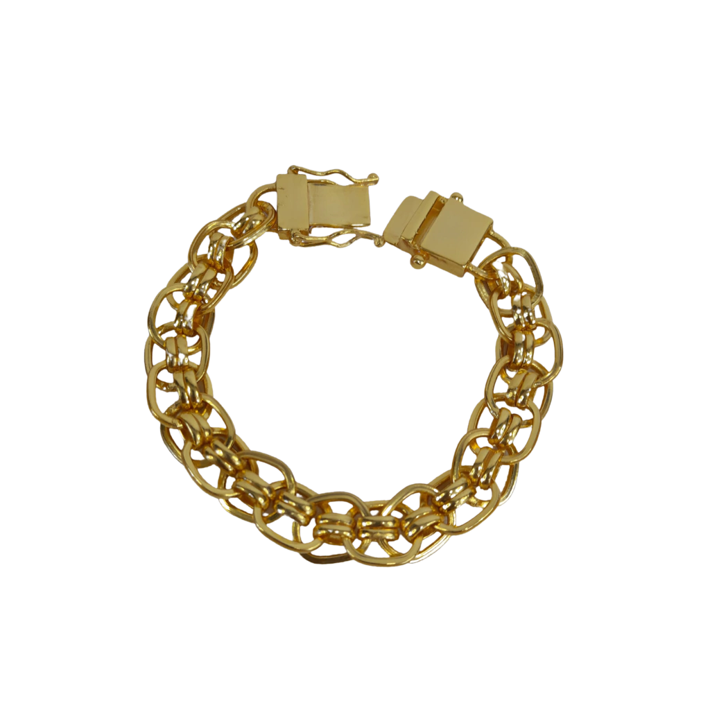 Pulseira Imperador 13mm Fecho Duplo Banhada A Ouro 18k