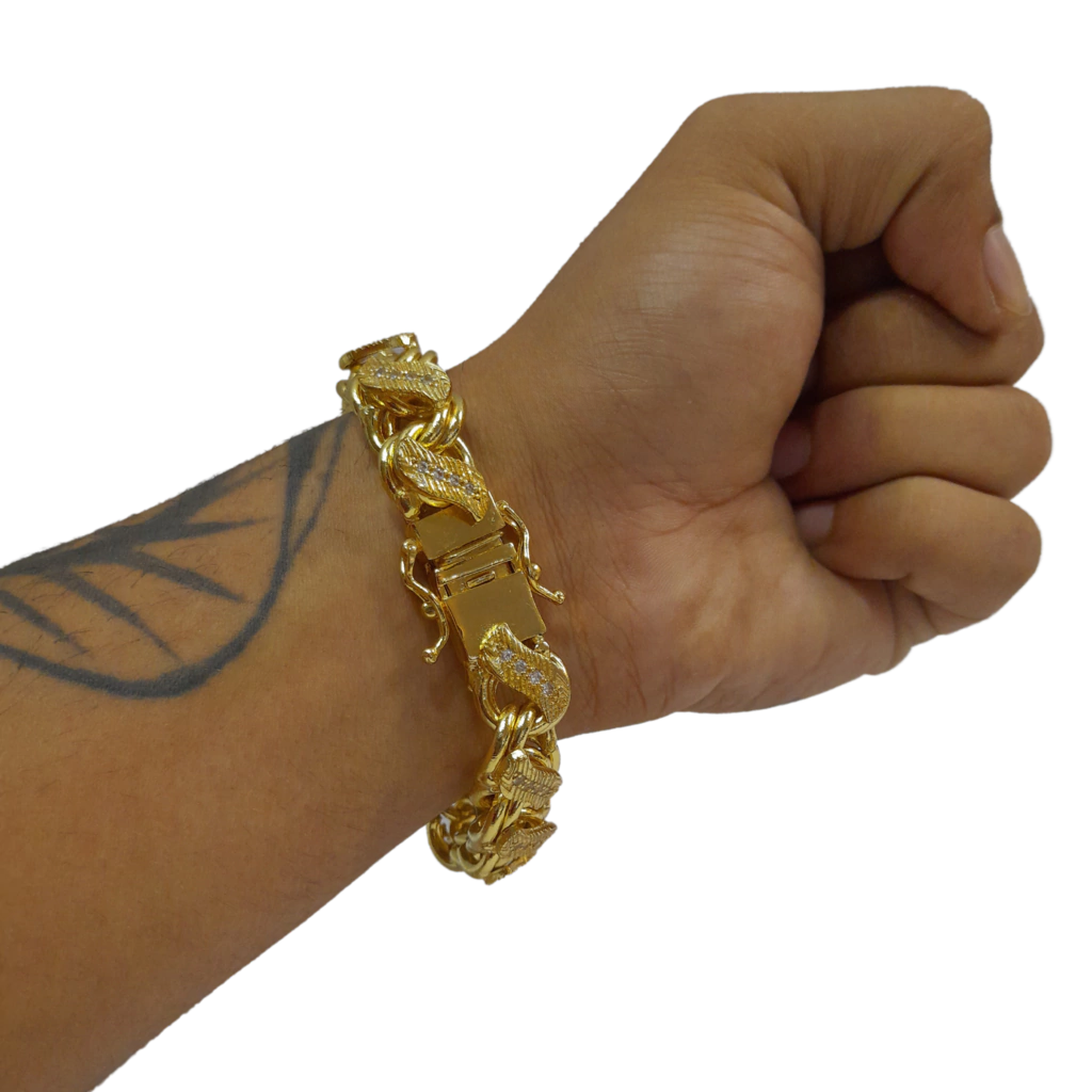 Pulseira Friso S 16mm Cravejado Banhado a Ouro 18k