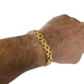 Cordão + Pulseira Cadeado Duplo 10mm Banhado a Ouro 18k