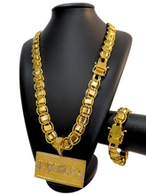 Cordão+Pulseira Dubai 15mm Pingente Iluminado Cravejado Banhado a Ouro 18k
