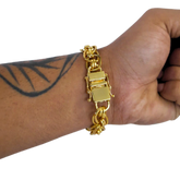 Pulseira Imperador 13mm Fecho Duplo Banhada A Ouro 18k