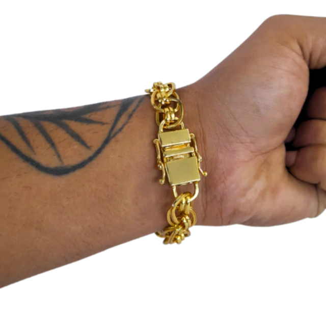 Pulseira Imperador 13mm Fecho Duplo Banhada A Ouro 18k