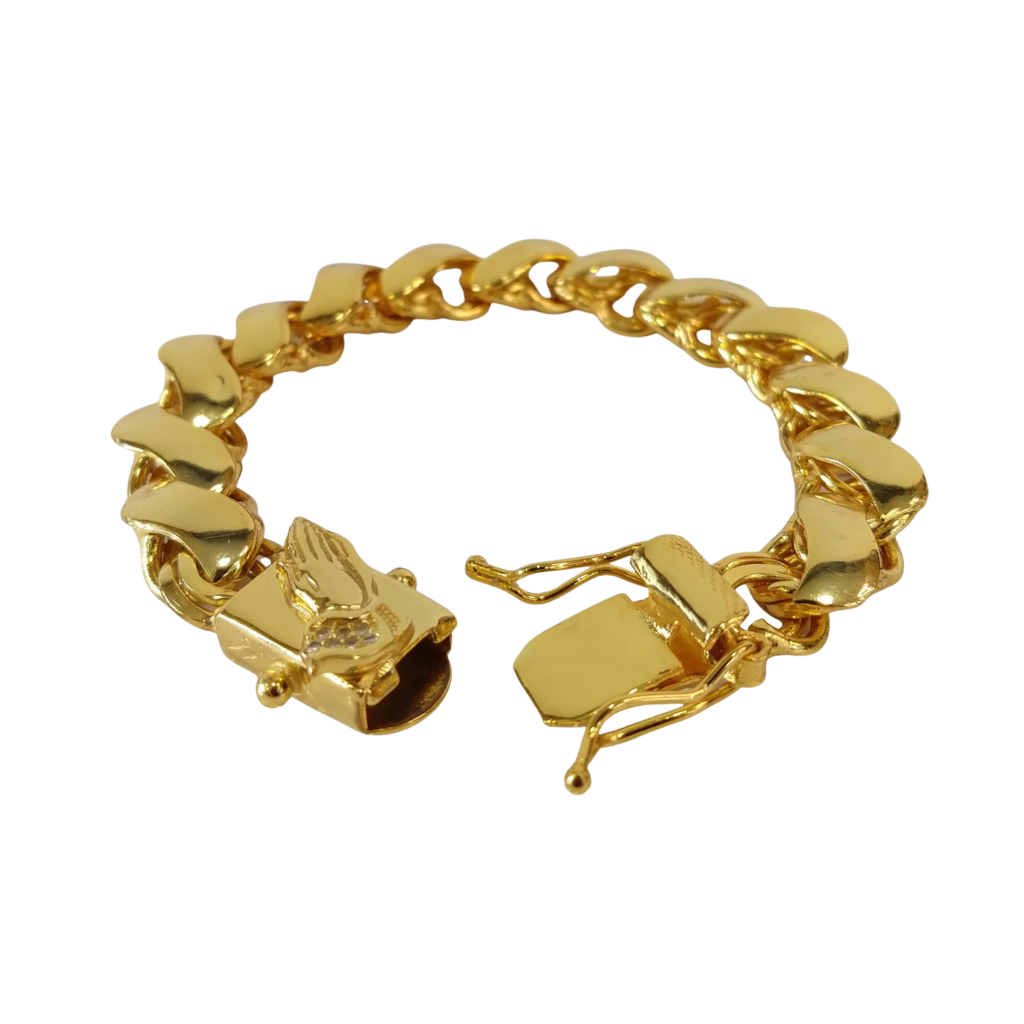 Pulseira Friso S 13mm Fecho Mãos Banhado a Ouro 18k