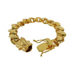 Pulseira Friso S 13mm Fecho Mãos Banhado a Ouro 18k