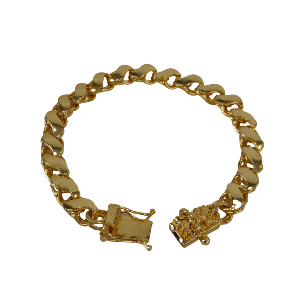 Pulseira Friso S 9mm Fecho São Jorge Banhado a Ouro 18k