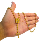 Cordão Terço 80cm Nossa Senhora Com Cruz Gótica Cravejado Banhado a Ouro 18k