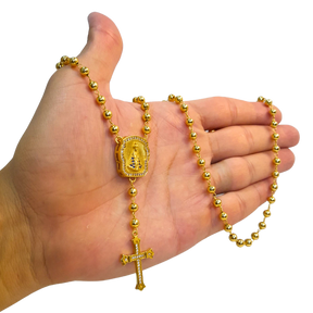 Cordão Terço 80cm Nossa Senhora Com Cruz Gótica Cravejado Banhado a Ouro 18k