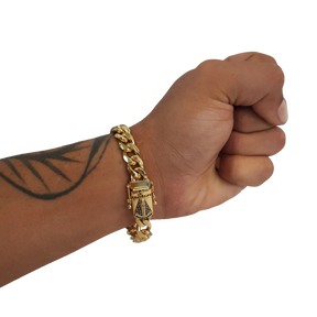 Pulseira Pitbull Facetado 10mm Fecho Nossa Senhora Banhado 18k