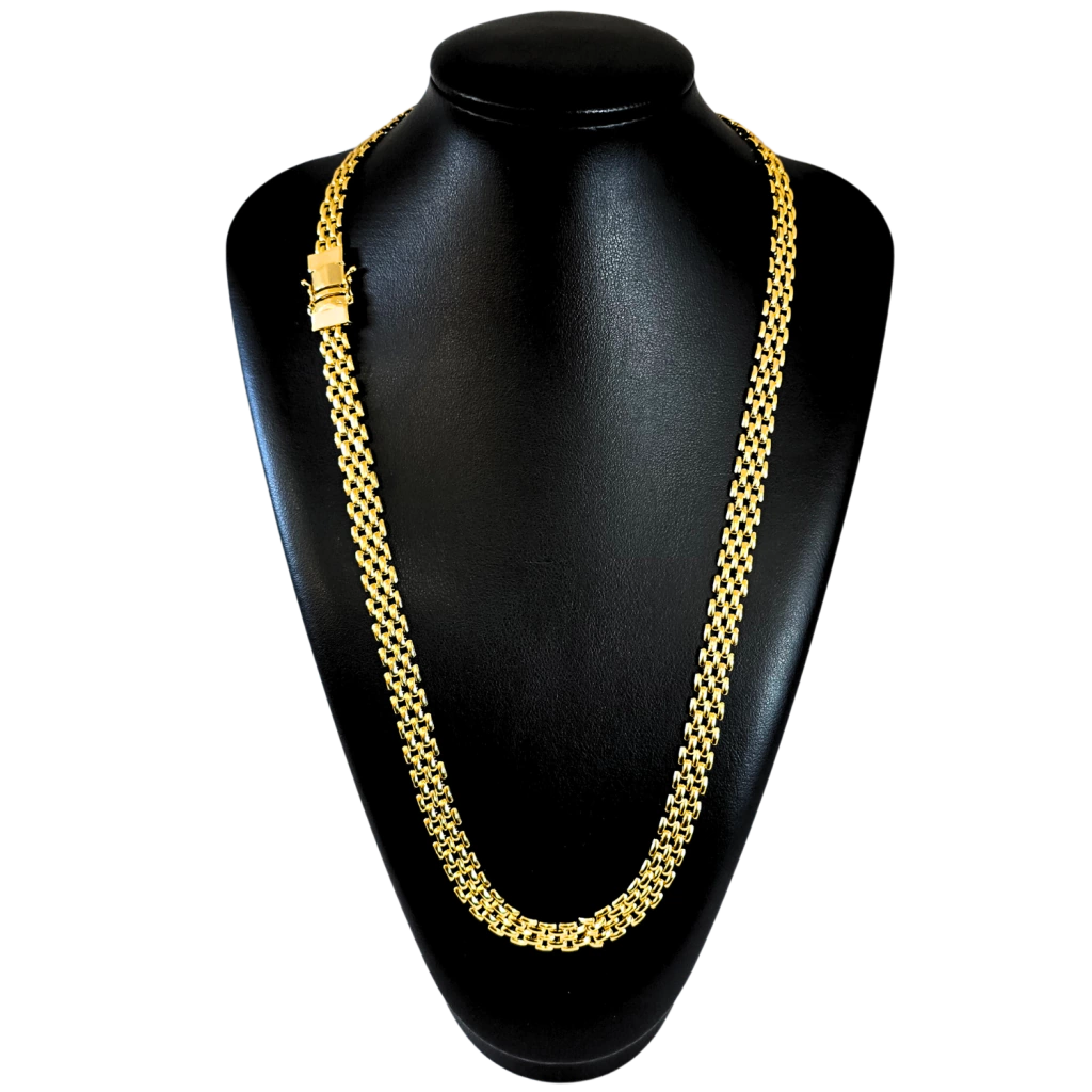 Cordão Elo Americano - 10mm - Fecho Duplo - Banhado a Ouro 18k