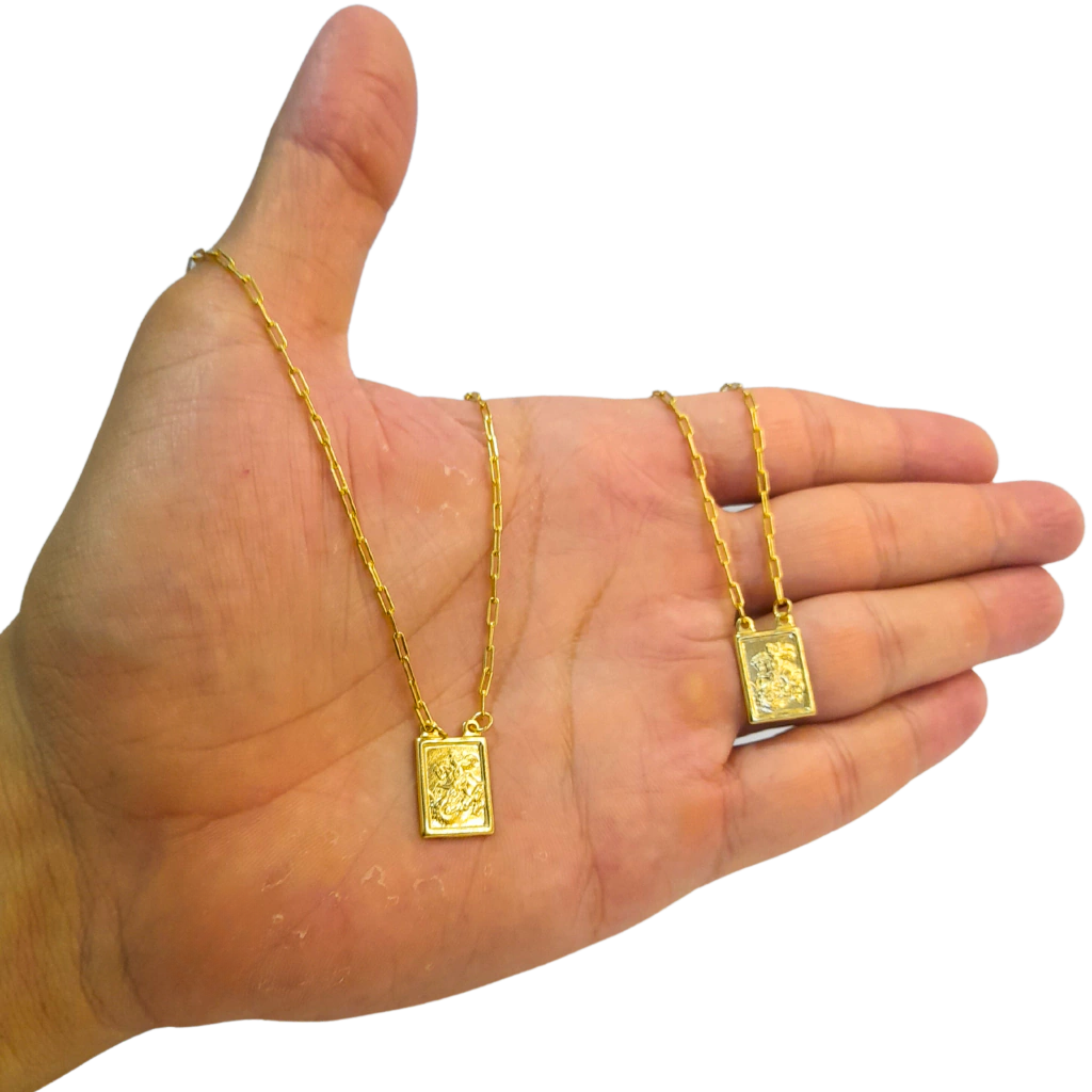 Escapulário Tijolinho 2mm São Jorge Banhado A Ouro 18k