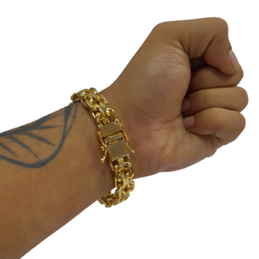 Pulseira Cadeado Duplo 14mm Banhado a Ouro 18k
