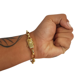 Pulseira Meia Cana 10mm Fecho Duplo Banhado A Ouro