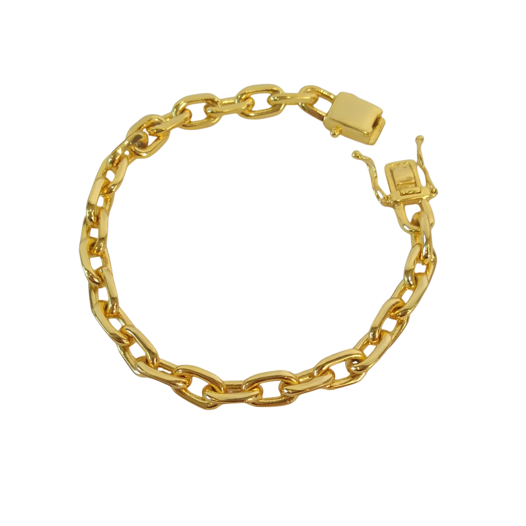 Pulseira Cadeado - 9mm - Fecho Duplo - Banhado a Ouro 18k