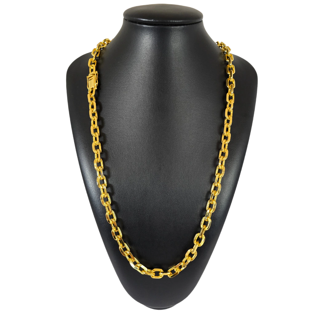 Cordão Cadeado - 9mm - Fecho Duplo - Banhado a Ouro 18k