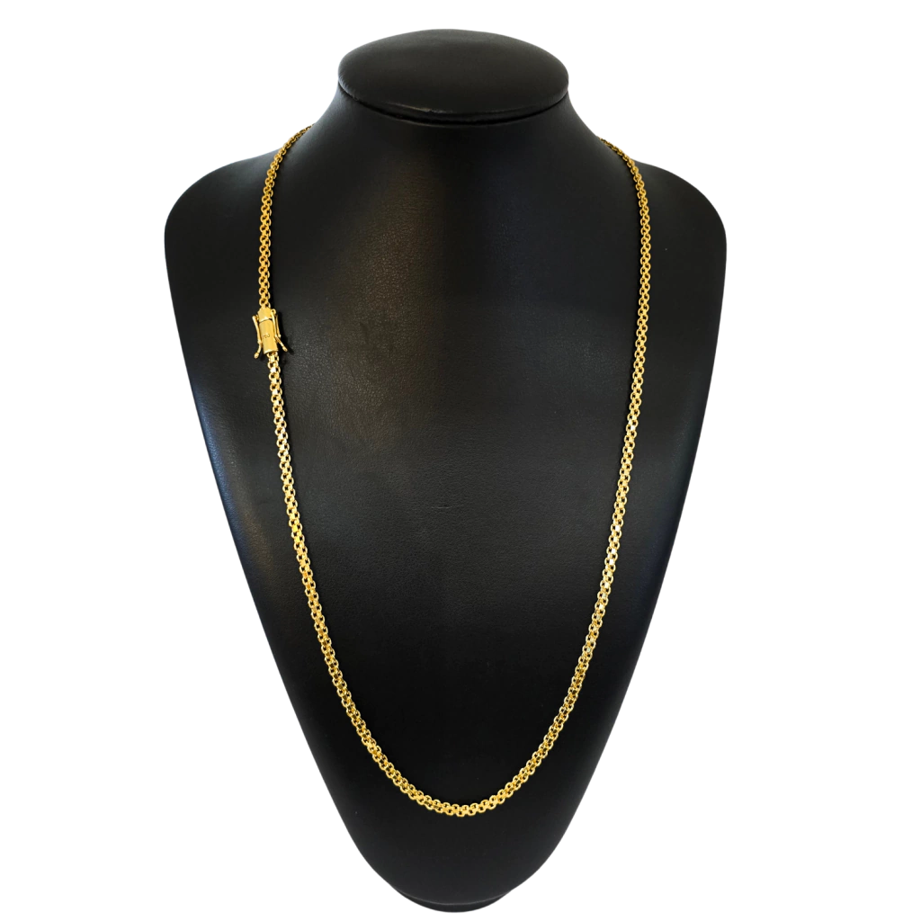 Cordão Cadeado Duplo - 3mm - Fecho Duplo - Banhado a Ouro 18k