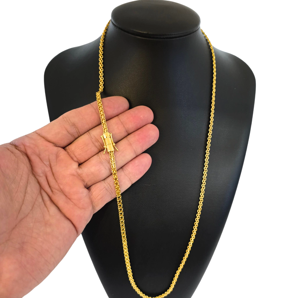 Cordão Cadeado Duplo - 3mm - Fecho Duplo - Banhado a Ouro 18k