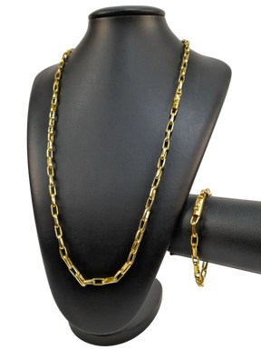 Cordão+Pulseira Meia Cana 7mm Banhado a Ouro 18k
