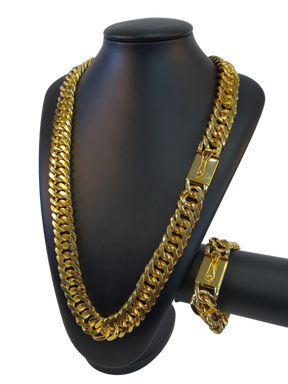 Cordão+Pulseira Grumet Lacraia 20mm Banhado a Ouro 18k