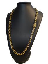 Cordão Cadeado 10mm Fecho Nossa Senhora Banhado a Ouro 18k