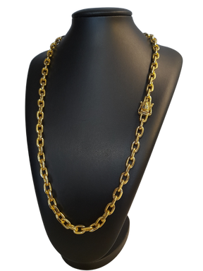 Cordão Cadeado 10mm Fecho Nossa Senhora Banhado a Ouro 18k